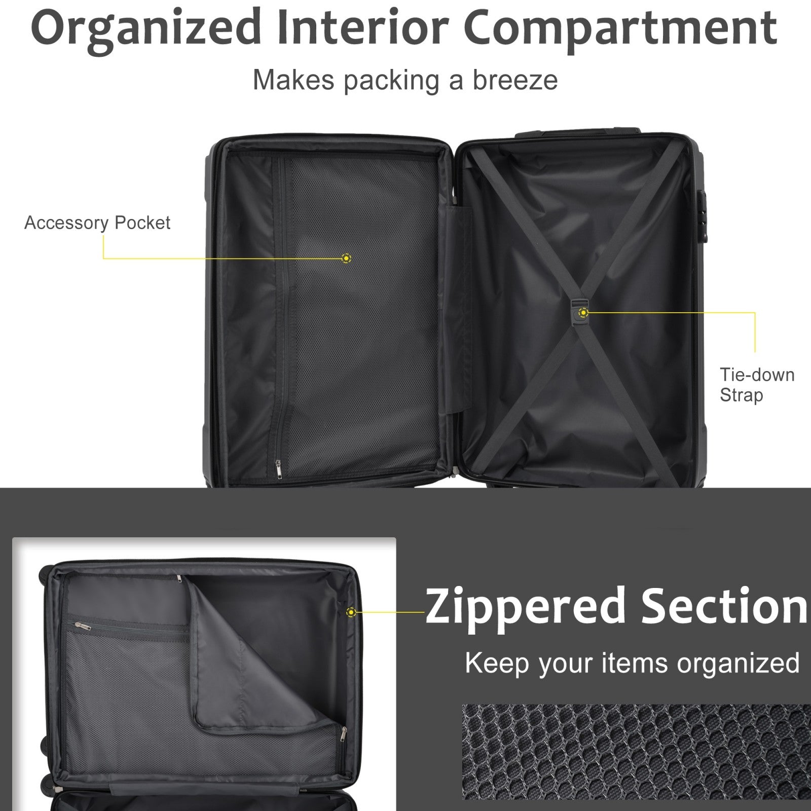 Hardshell Luggage - Lightweight Durable ABS Suitcases with Double Wheels