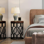 20" Round Industrial Side Table with Metal Openwork Frame
