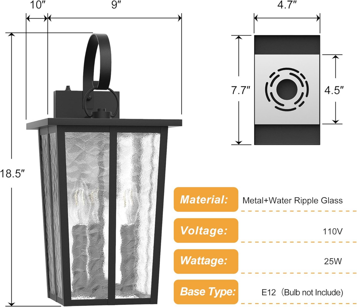 18.5" Dusk to Dawn Outdoor Wall Lantern, 3-Light, Black