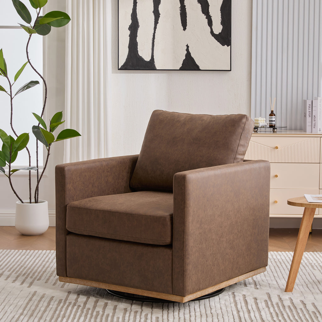 30.5"W Upholstered Square Swivel Accent Chair and Comfy Accent Single Sofa Chair, 360 Degree Club Chair, Lounge Armchair for Living Room Bedroom Apartment Nursery. Coffee PU