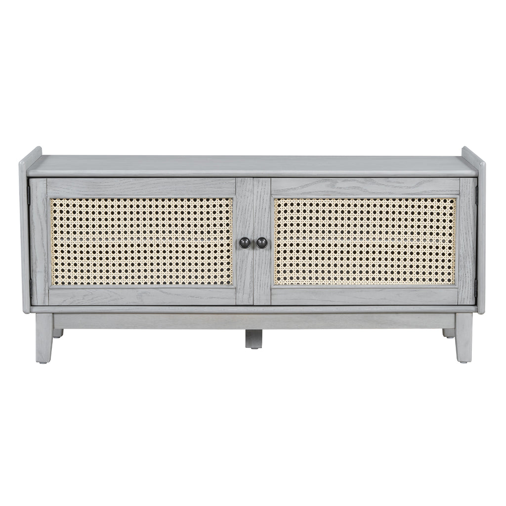 TREXM Boho Rattan Entryway Bench with Storage