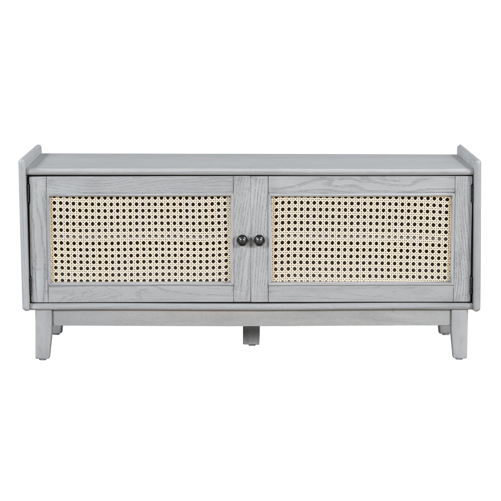 TREXM Boho Rattan Entryway Bench with Storage