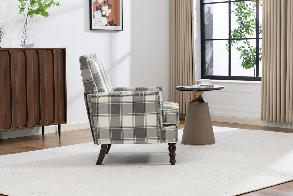 Upholstered Accent Chair, Vintage Armchair with Solid Wood Legs