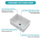 27"x19"x10" Undermount Single Bowl Fireclay Kitchen Sink