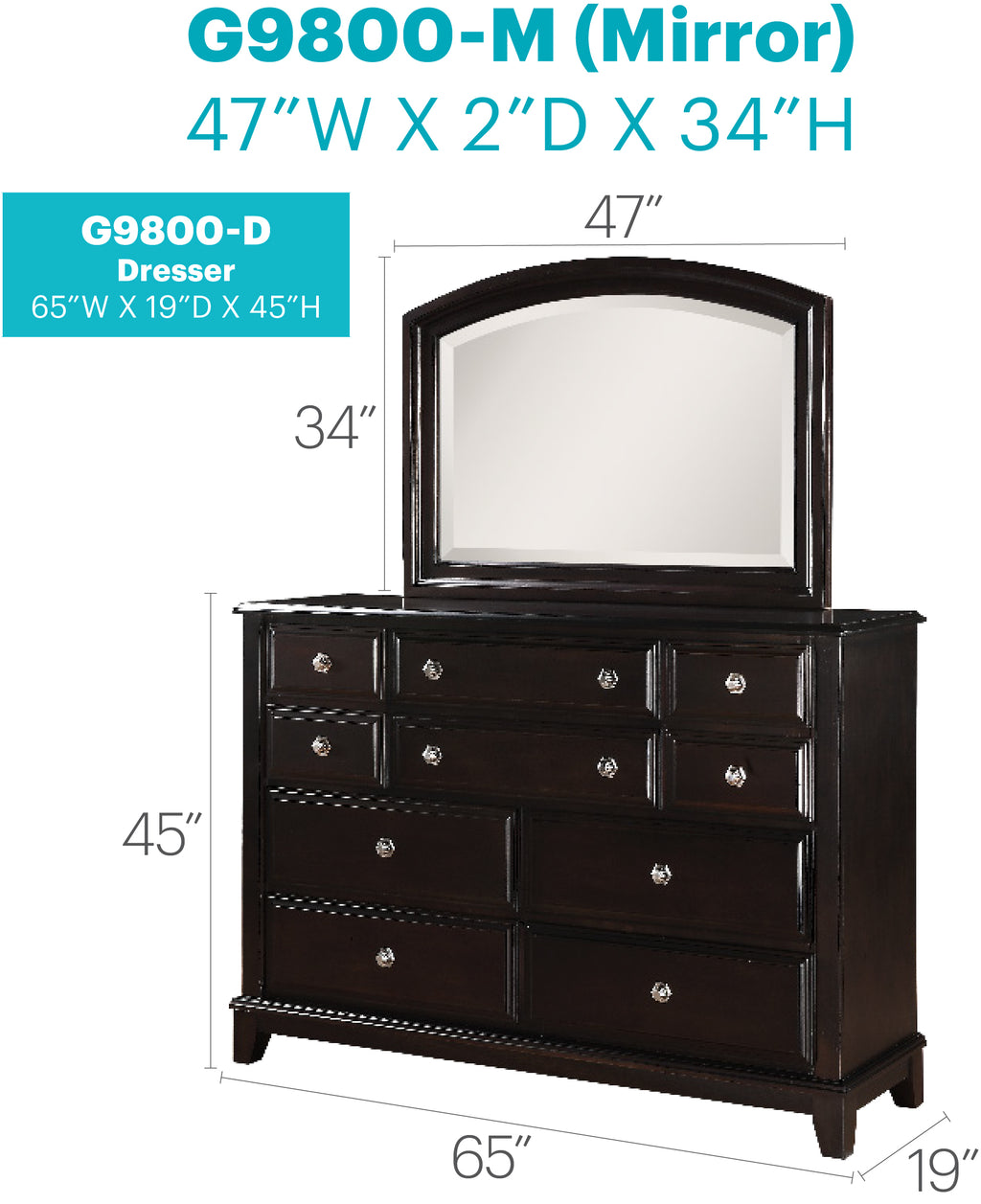 Ashford G9800-D Dresser in Cappuccino