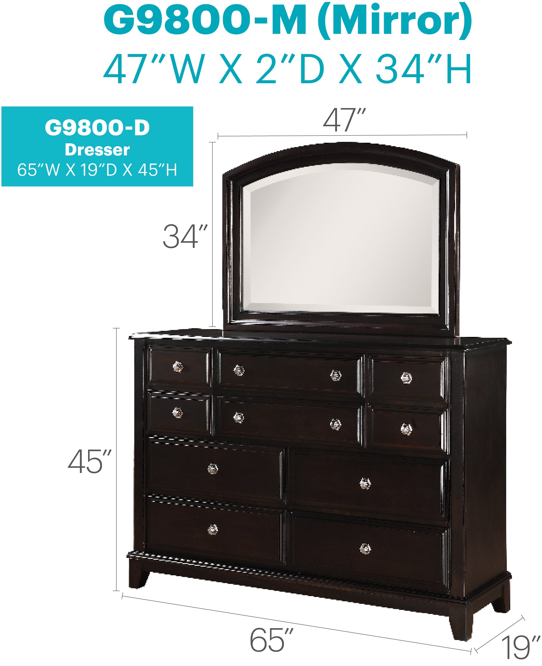 Ashford G9800-D Dresser in Cappuccino