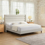 King Size Bed Frame with High Wave-Shaped Headboard