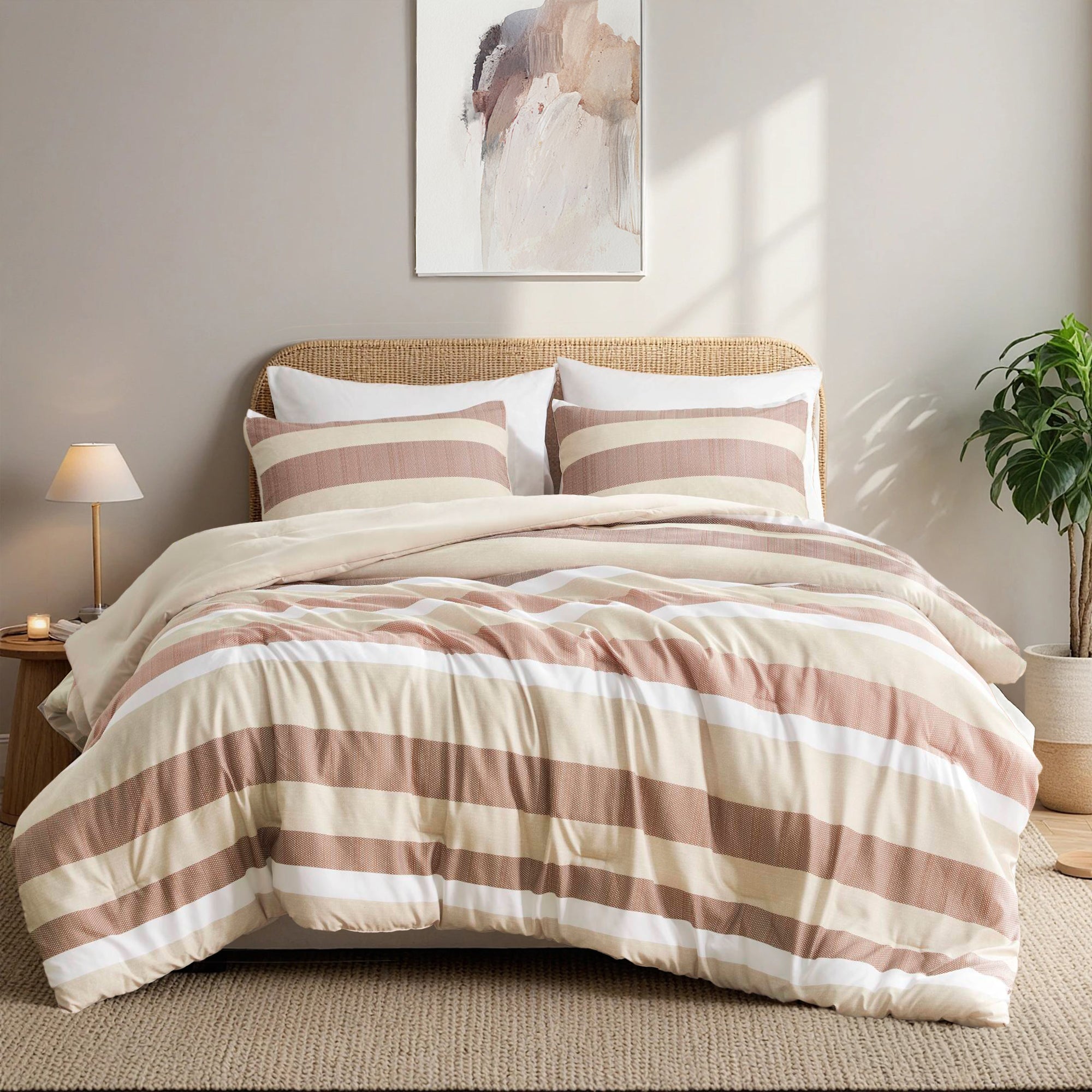 3-Piece Full/Queen Stripe Textured Print Comforter Set