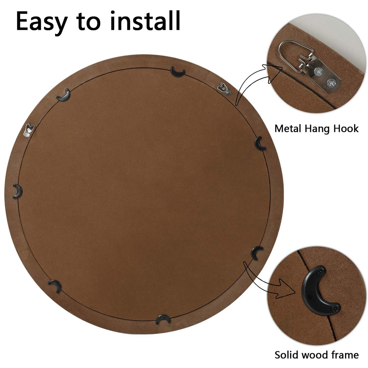 Round Decorative Wall Mirror with Woven Rattan-Textured Frame
