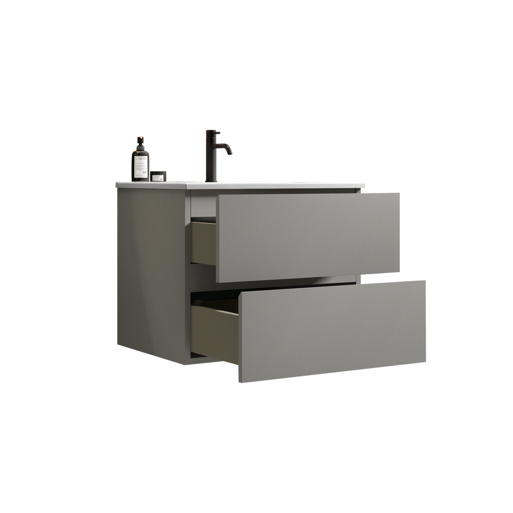 TIA 24-Inch Wall Mounted Bathroom Vanity, Gray, Ceramic Sink
