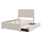 Full Size Upholstered Platform Bed with Twin Size Trundle and 3 Drawers