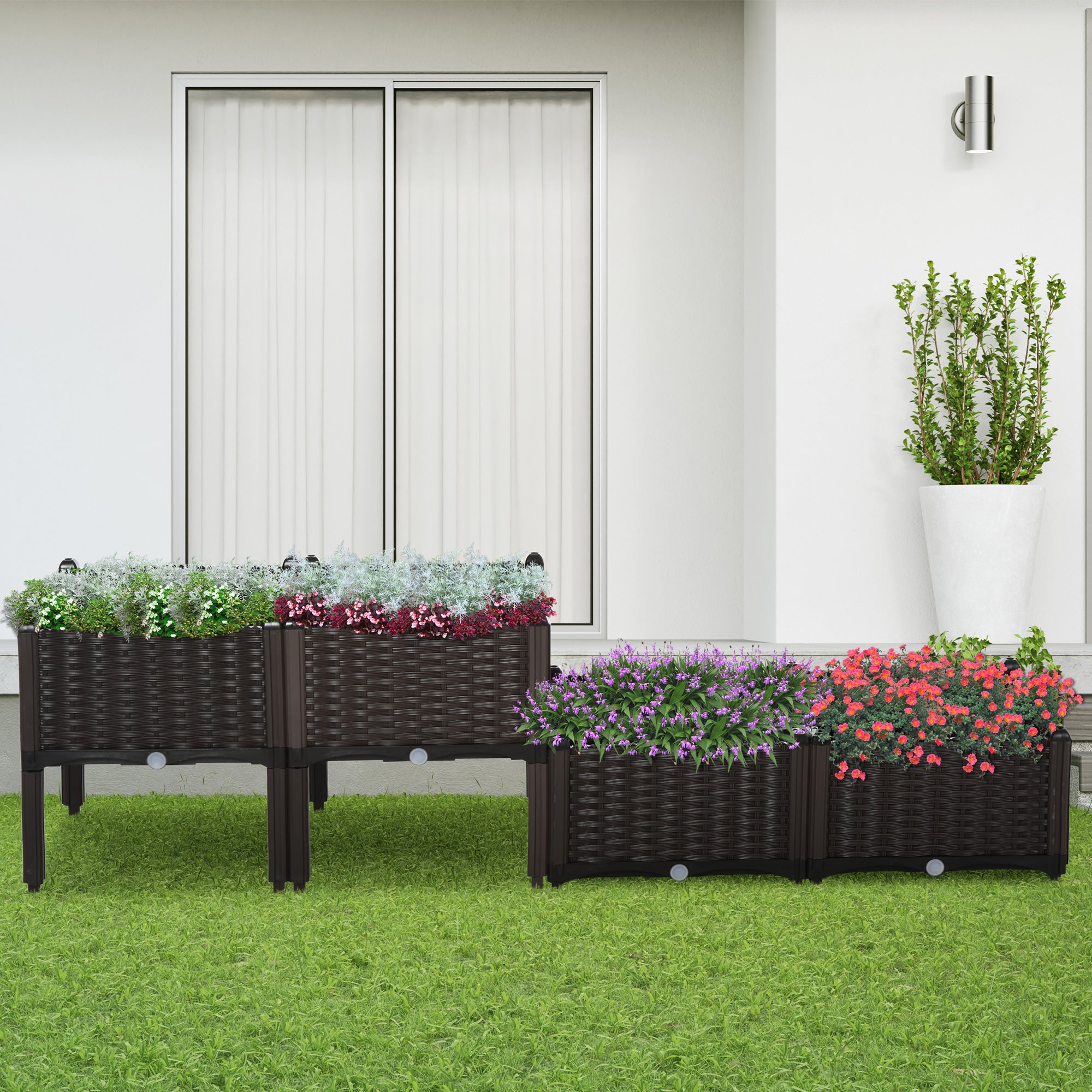 Outsunny 4 Piece Raised Garden Bed with Legs, Self-Watering Planter Box