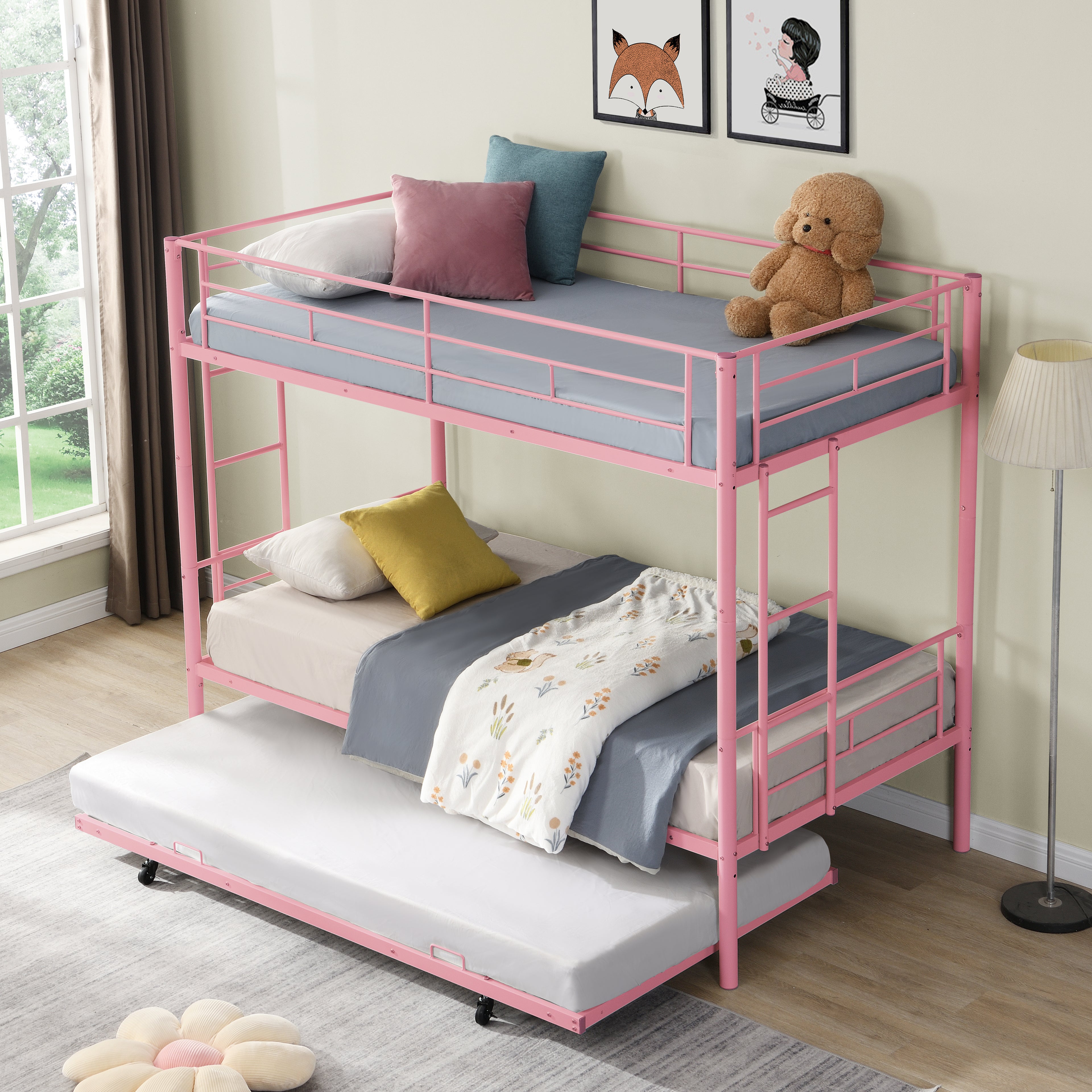 Metal Bunk Bed with Trundle
