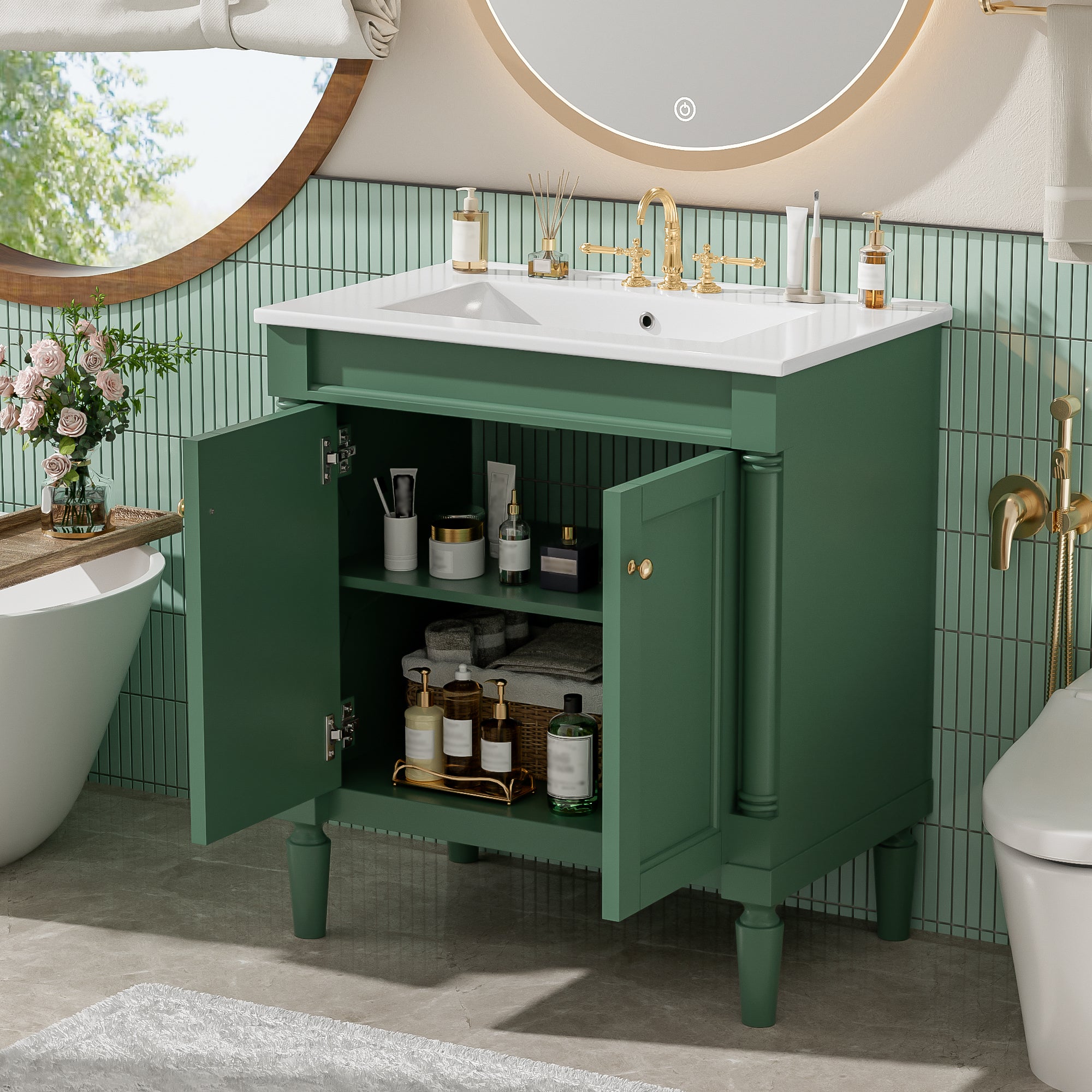 30" Luxurious Bathroom Vanity Cabinet with Ceramic Sink Basin