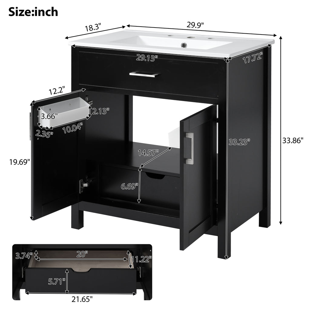 30-Inch Bathroom Vanity with Ceramic Sink and Ample Storage