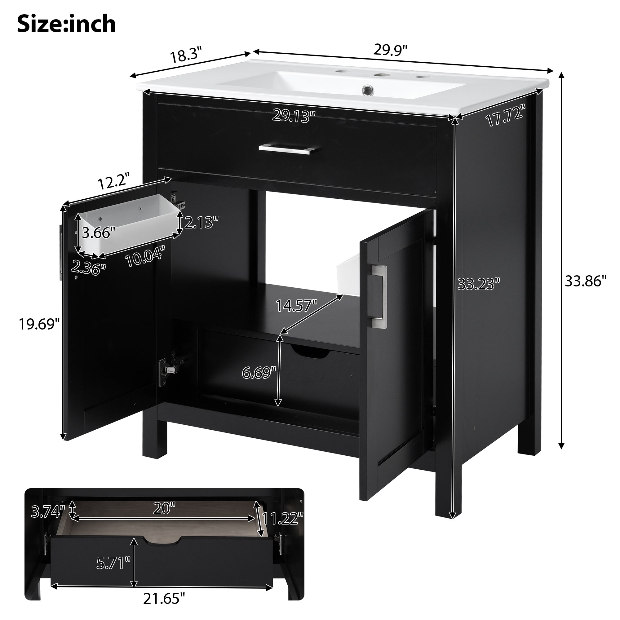30-Inch Bathroom Vanity with Ceramic Sink and Ample Storage