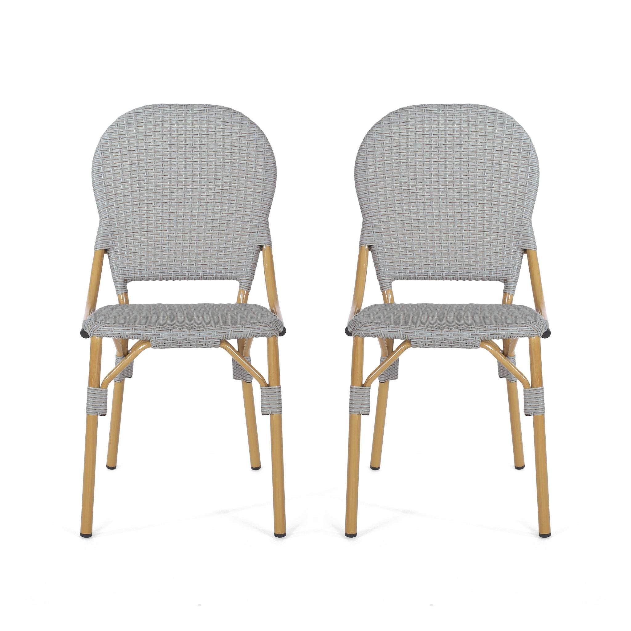 Outdoor Rattan And Aluminum Armless French Bistro Chairs (Set of 2) - Dark Gray