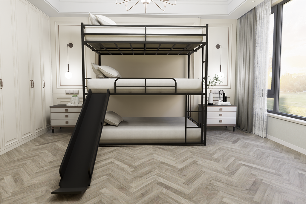 Metal Full Size Loft Bed with Slide and Ladder