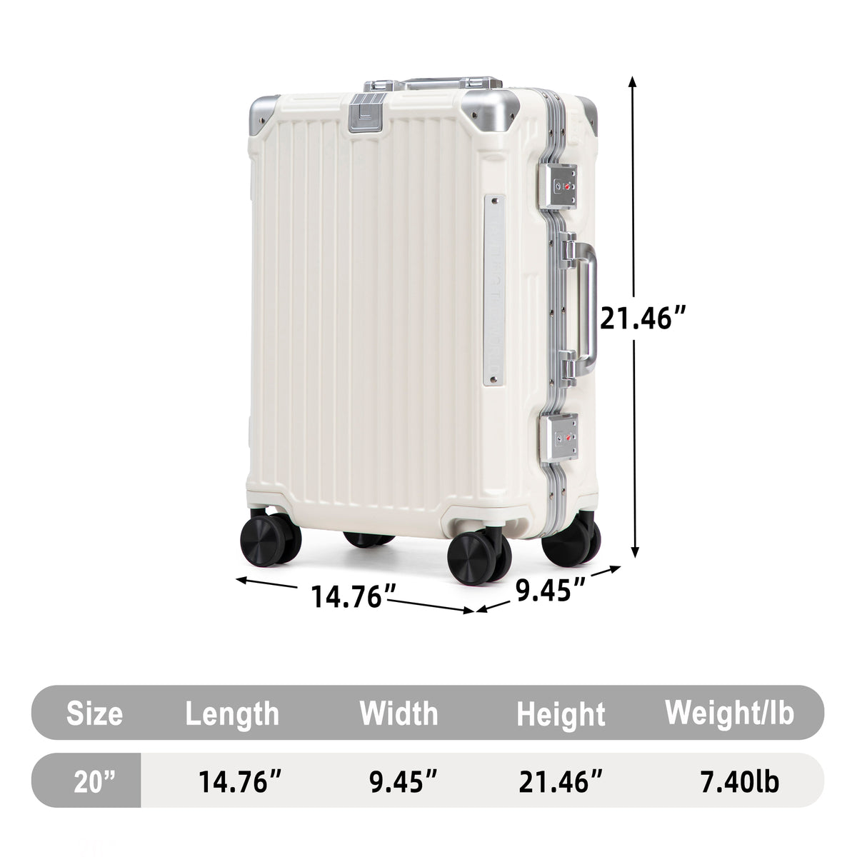 20 Inch Carry On Luggage - Aluminum Frame Hard Shell Suitcase