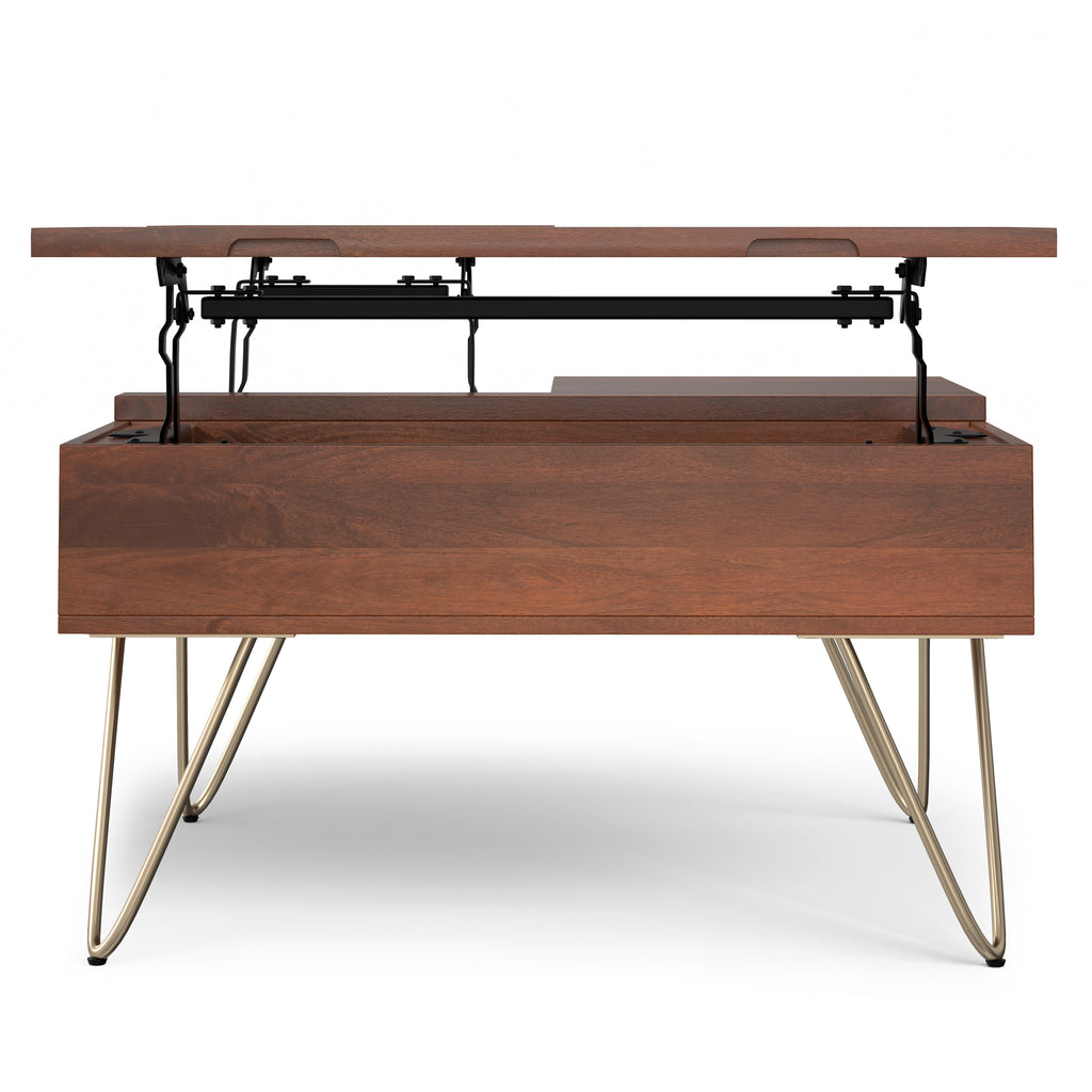 Hunter Solid Mango Wood Lift Top Square Coffee Table in Umber