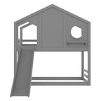 Twin House Bunk Bed with Slide and Storage Shelves