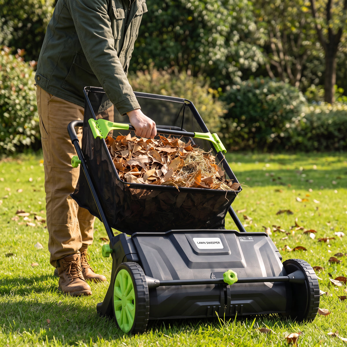 Hand Push Lawn Sweeper - 21 Inch Leaf & Grass Collector