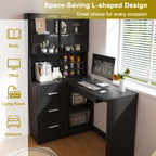 Computer Desk with Glass Cabinets & Built-In LED Lights