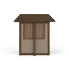 Walnut-Colored Rubber Wood Dining Table with Rattan Accents
