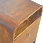 Solid Wood Chestnut Curve 2-Drawer Nightstand, 2 Open Slots