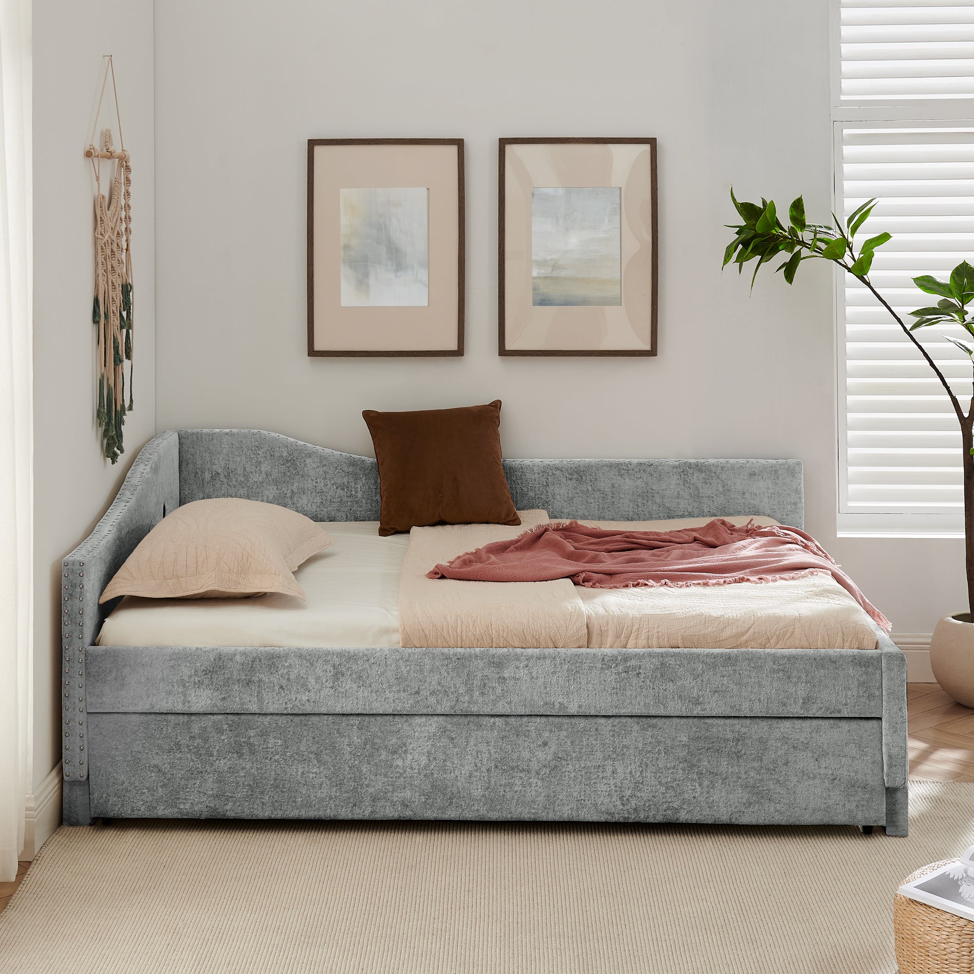 Full Size Curved Round Edge Padded Backrest Daybed