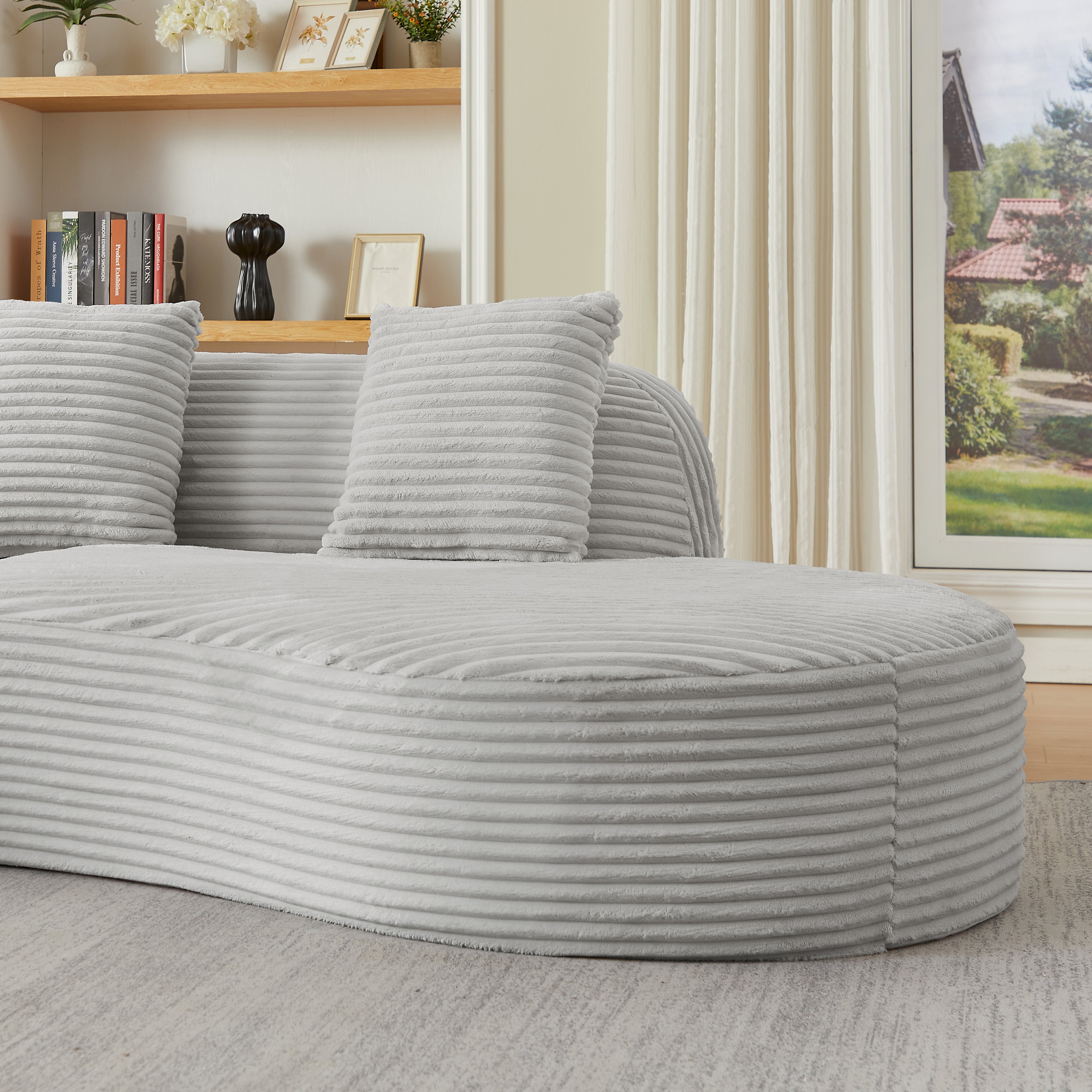 Contemporary Corduroy Curved Sectional Sofa with Scatter Cushions