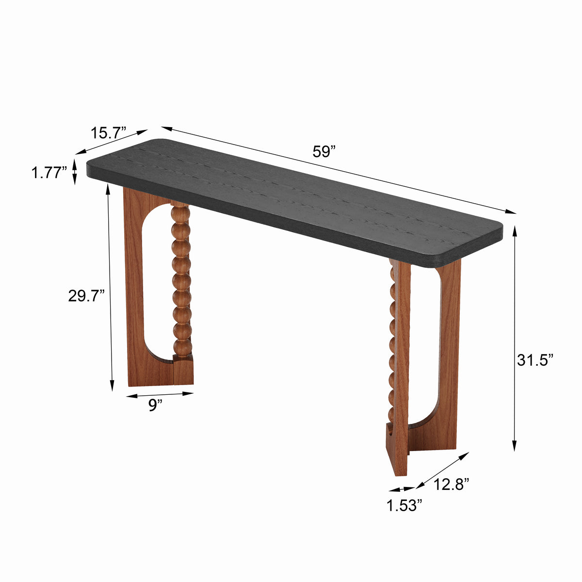 59'' Console Table for Living Room,Long Wood Sofa Table Behind Couch Table,Narrow Hallway Lacquered Accent Tables Unique Spherical Legs for Hallway, Living Room