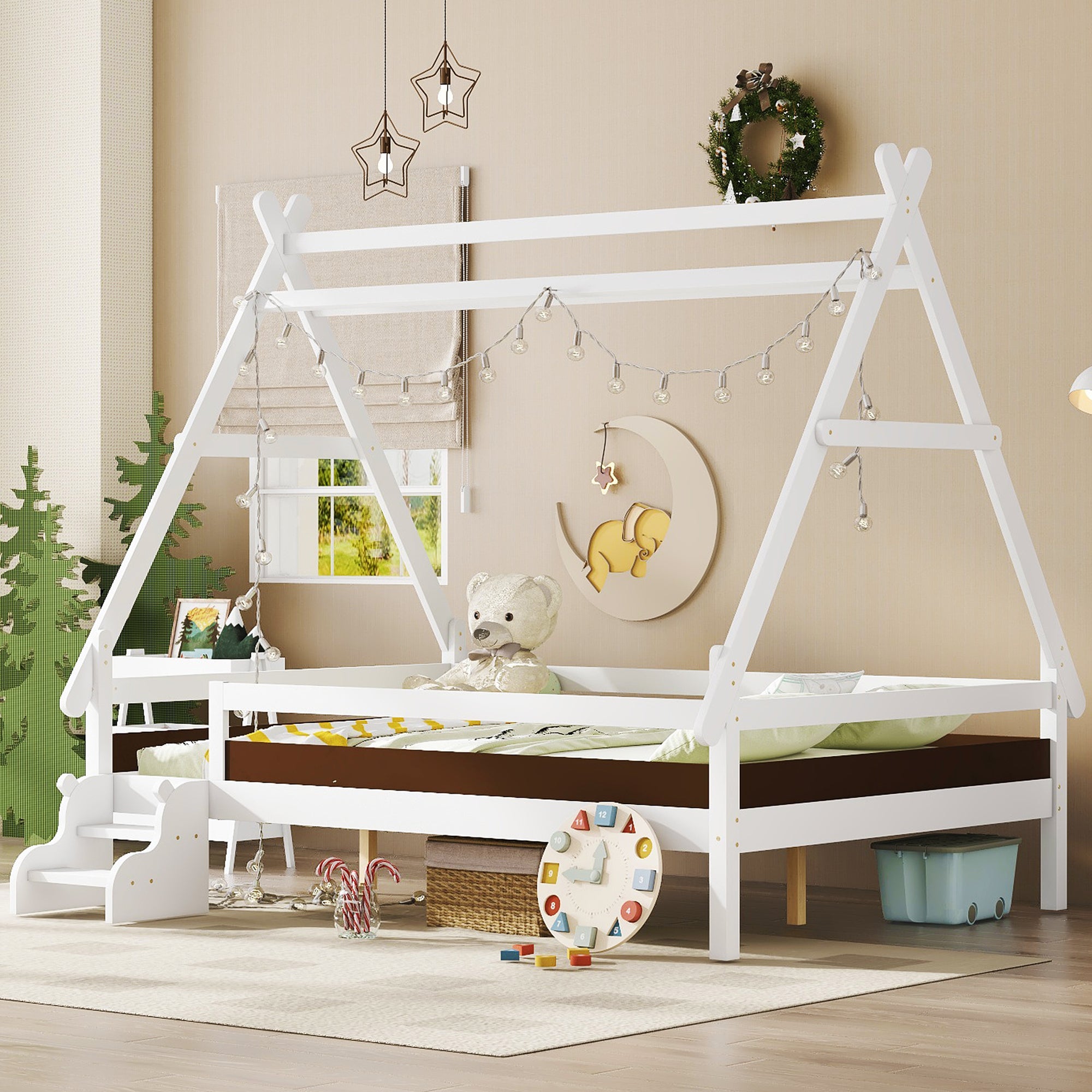 Full House Platform Bed with Stairs