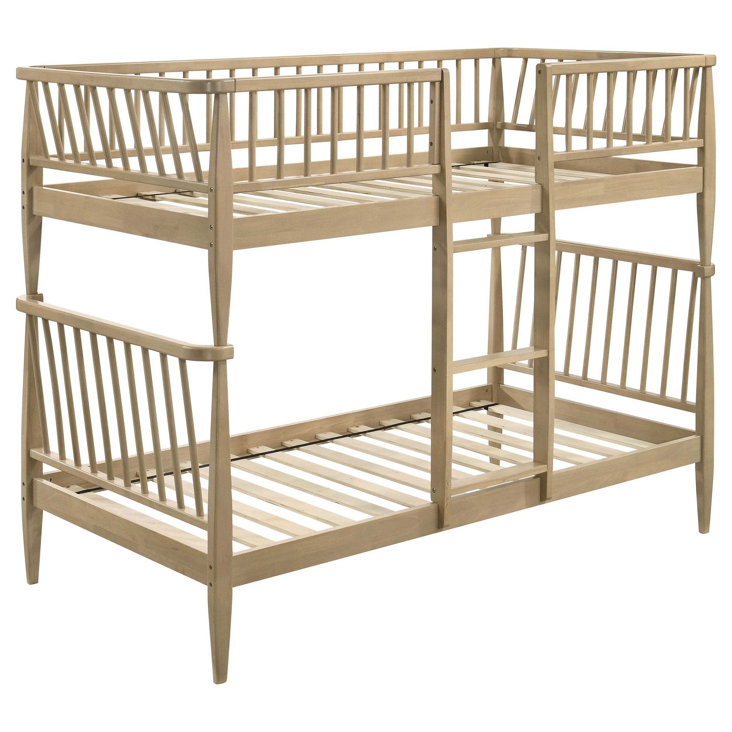 Abram Windsor Twin Over Twin Wood Bunk Bed with Ladder Almond-
