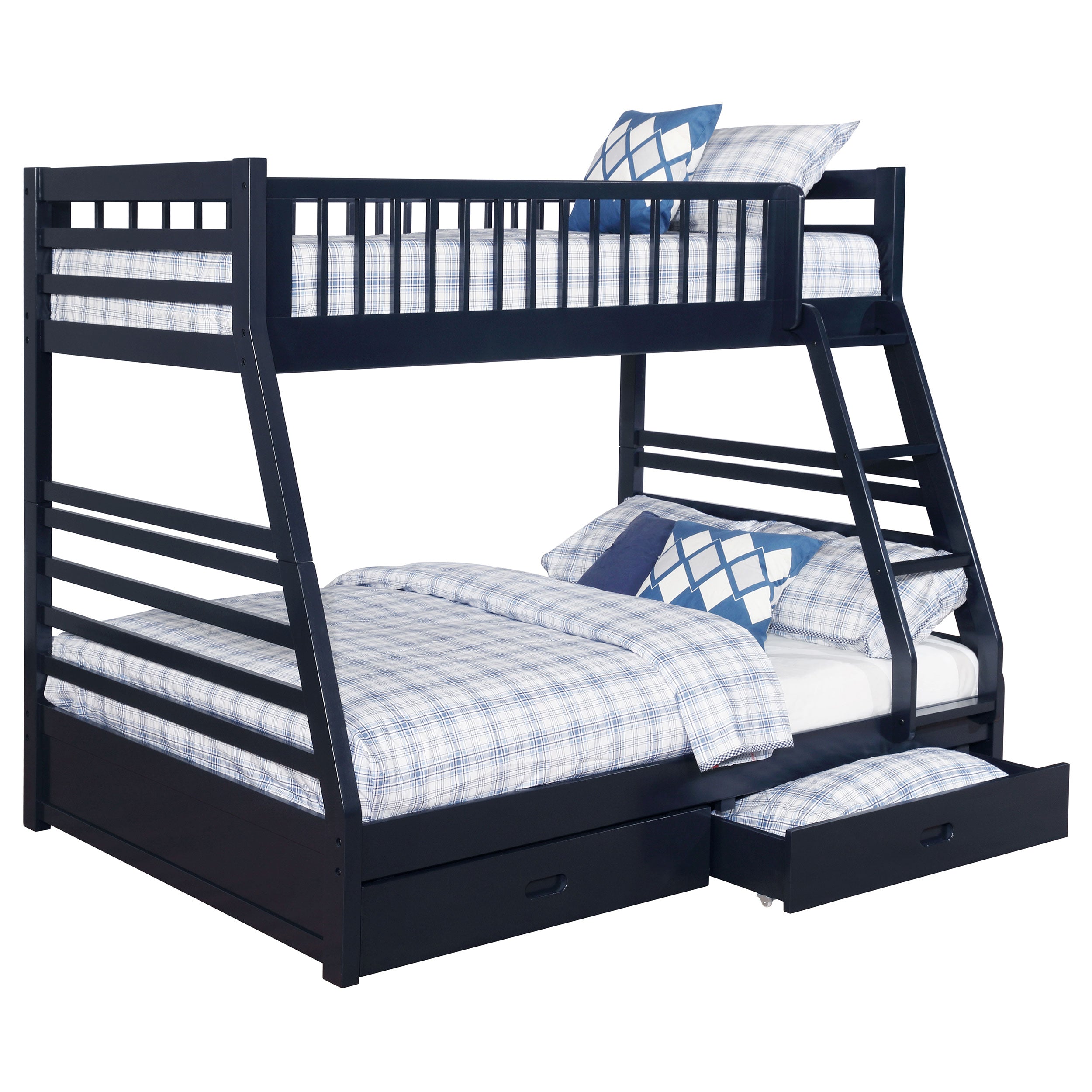 Ashton 2-drawer Wood Twin Over Full Bunk Bed Navy Blue-CoasterEssence
