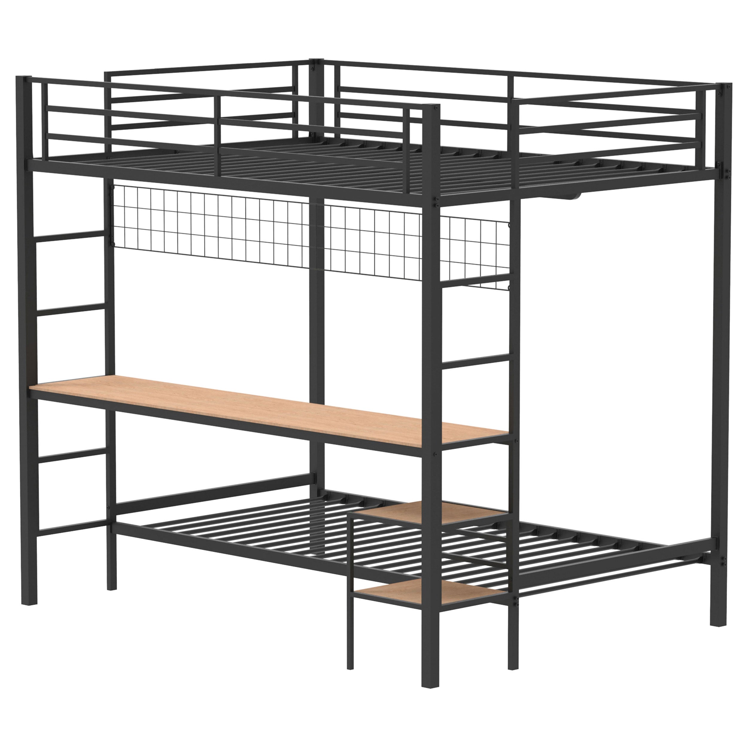 Bettoni Metal Full Over Twin Workstation Bunk Bed Matte Black-