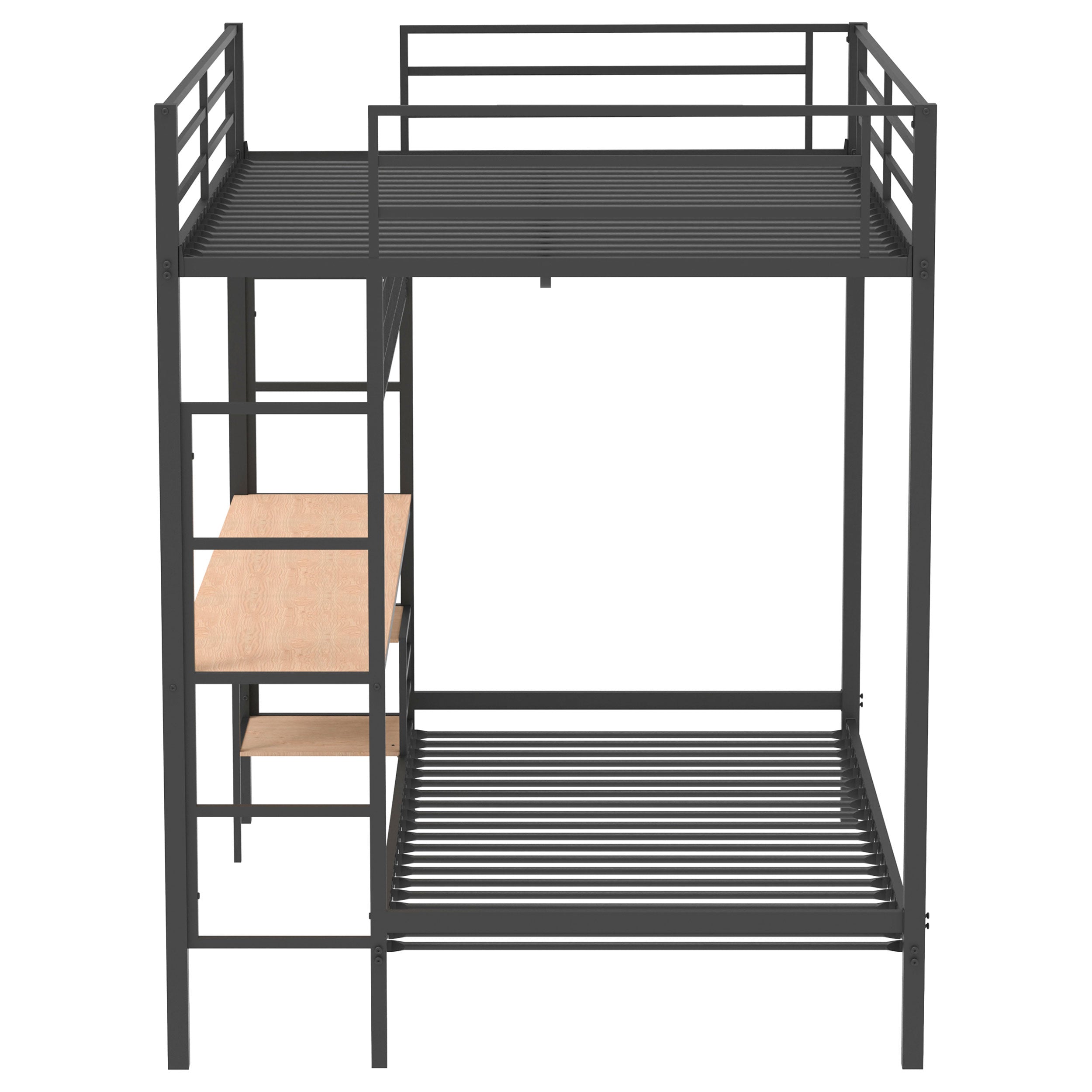 Bettoni Metal Full Over Twin Workstation Bunk Bed Matte Black-