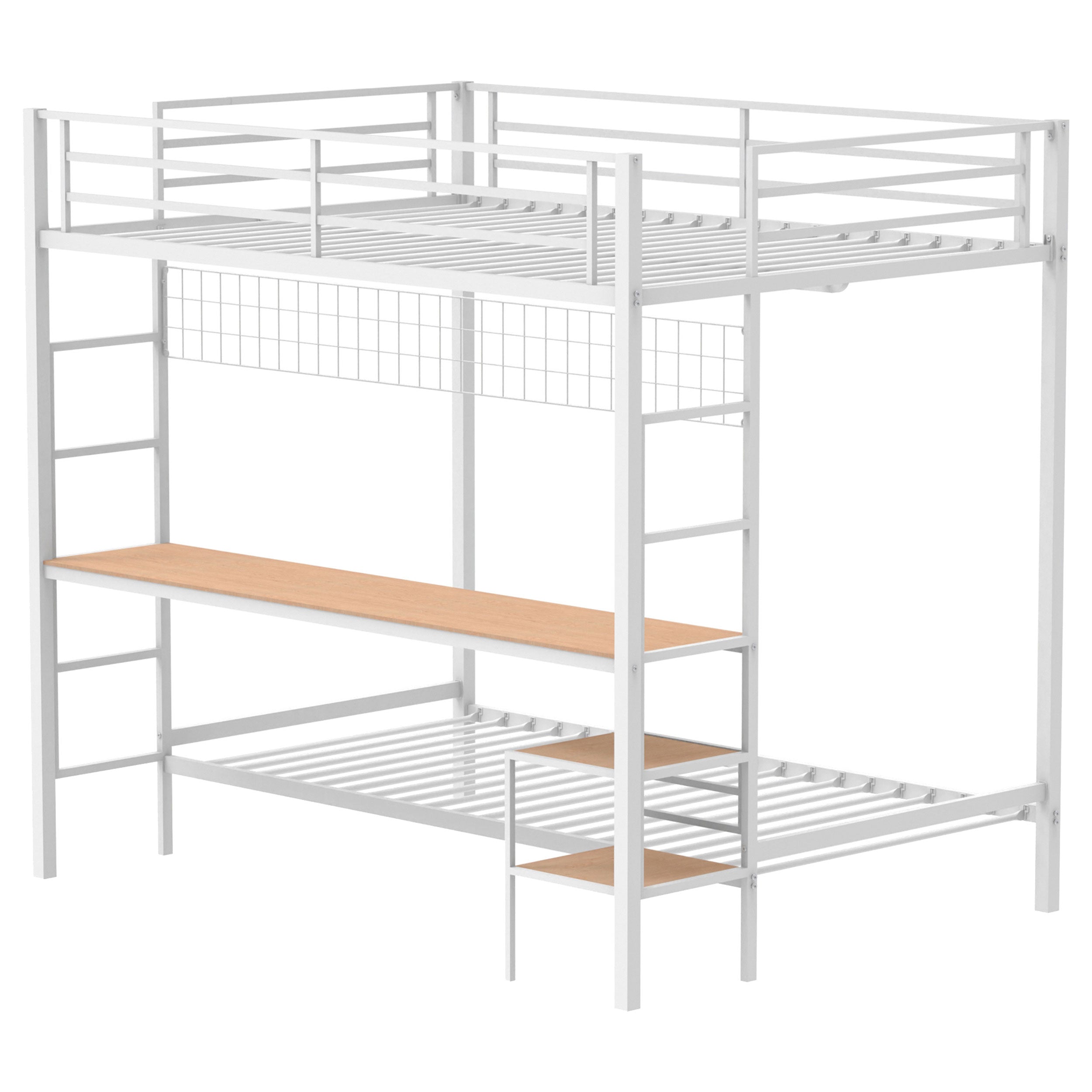 Bettoni Metal Full Over Twin Workstation Bunk Bed Matte White-