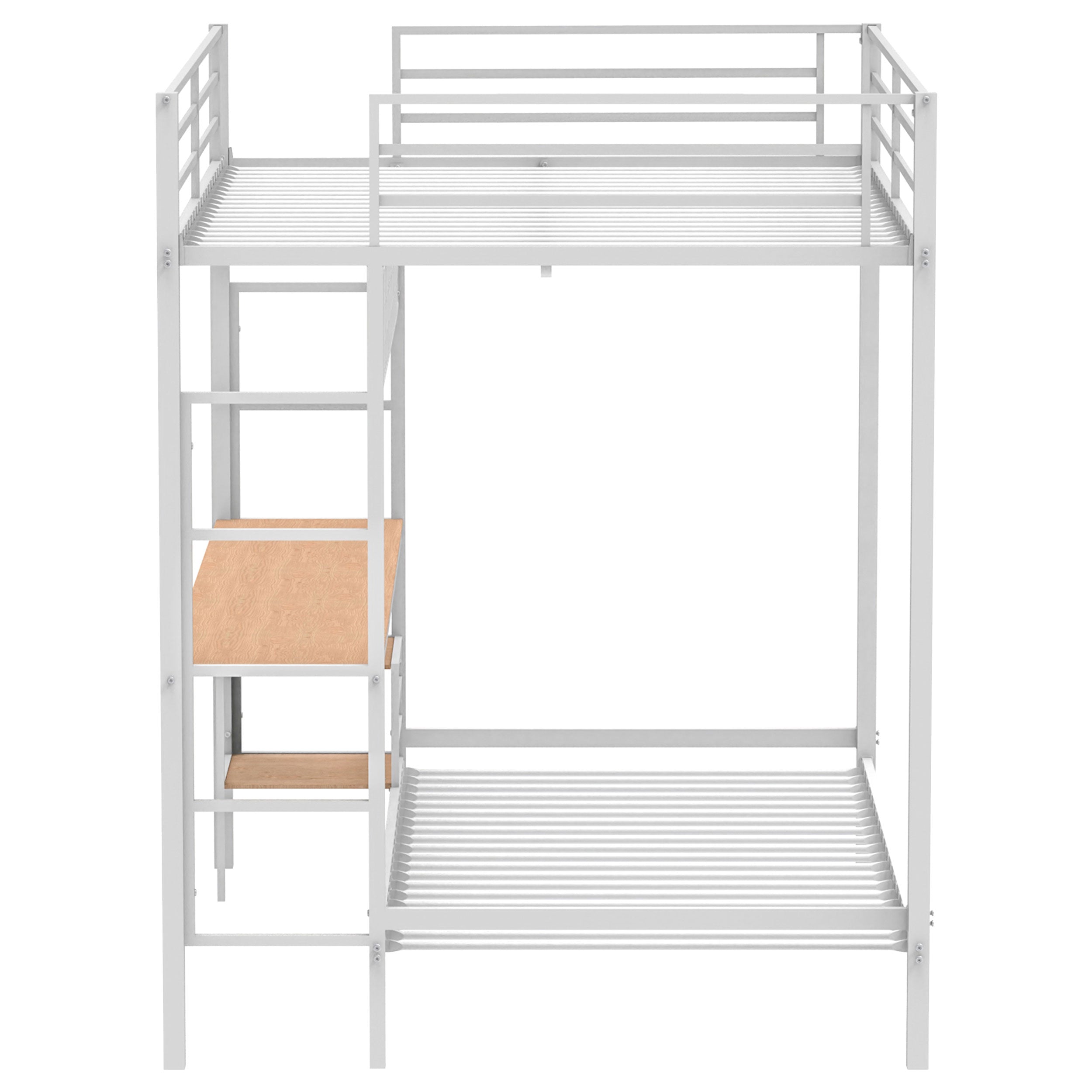 Bettoni Metal Full Over Twin Workstation Bunk Bed Matte White-