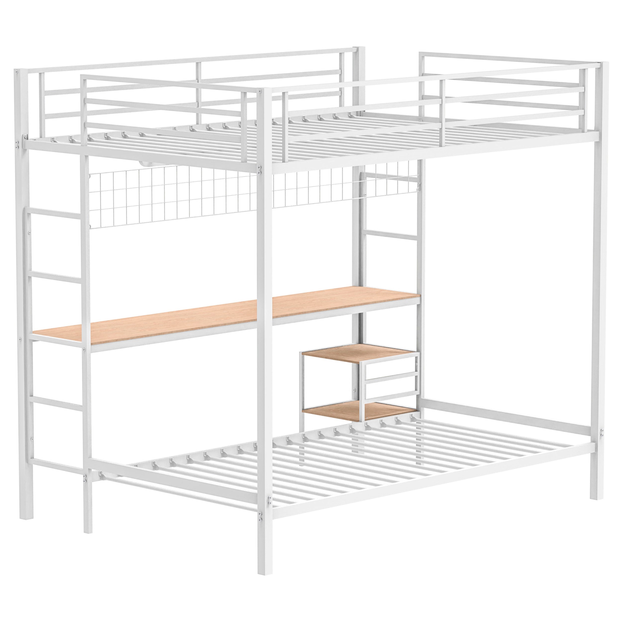 Bettoni Metal Full Over Twin Workstation Bunk Bed Matte White-