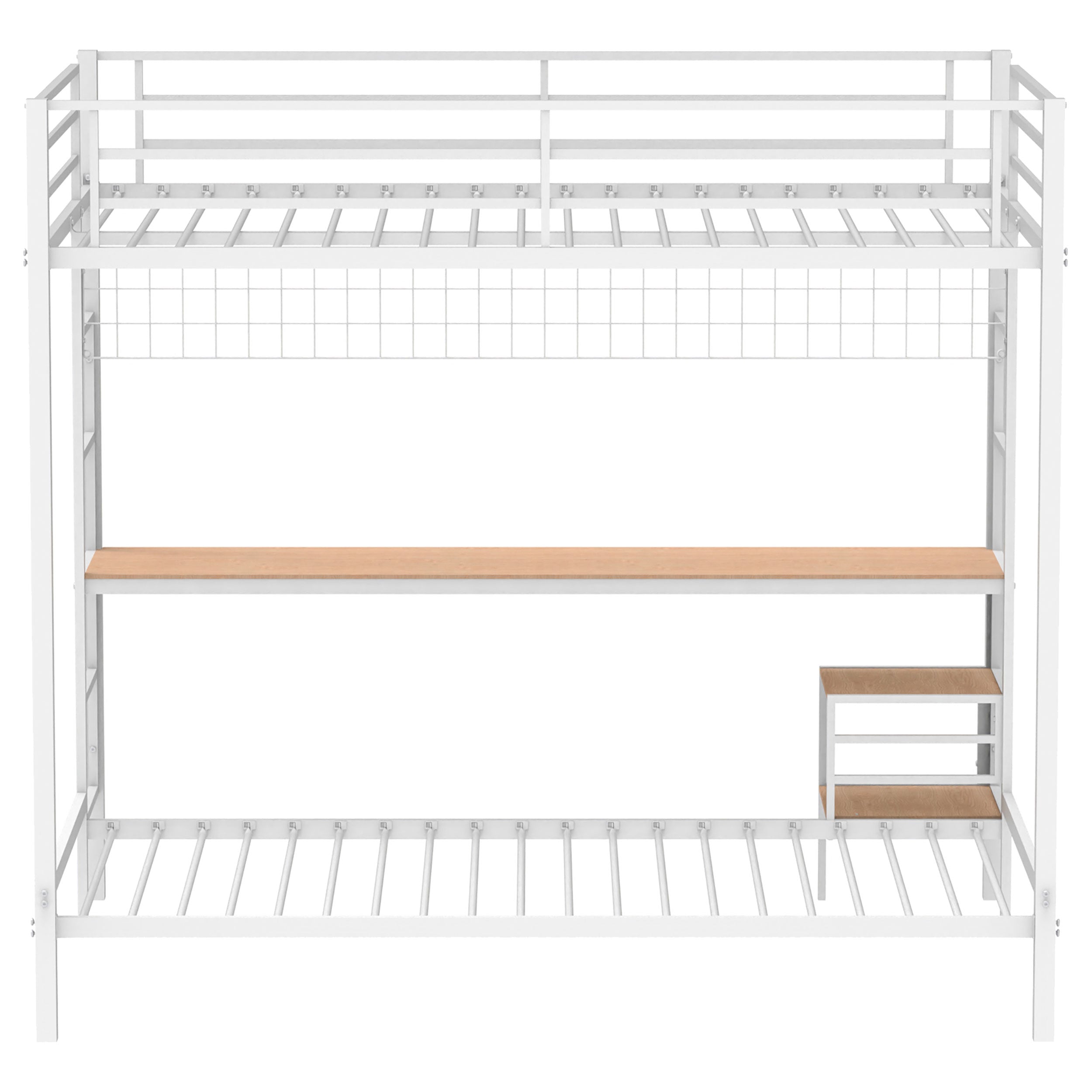 Bettoni Metal Full Over Twin Workstation Bunk Bed Matte White-