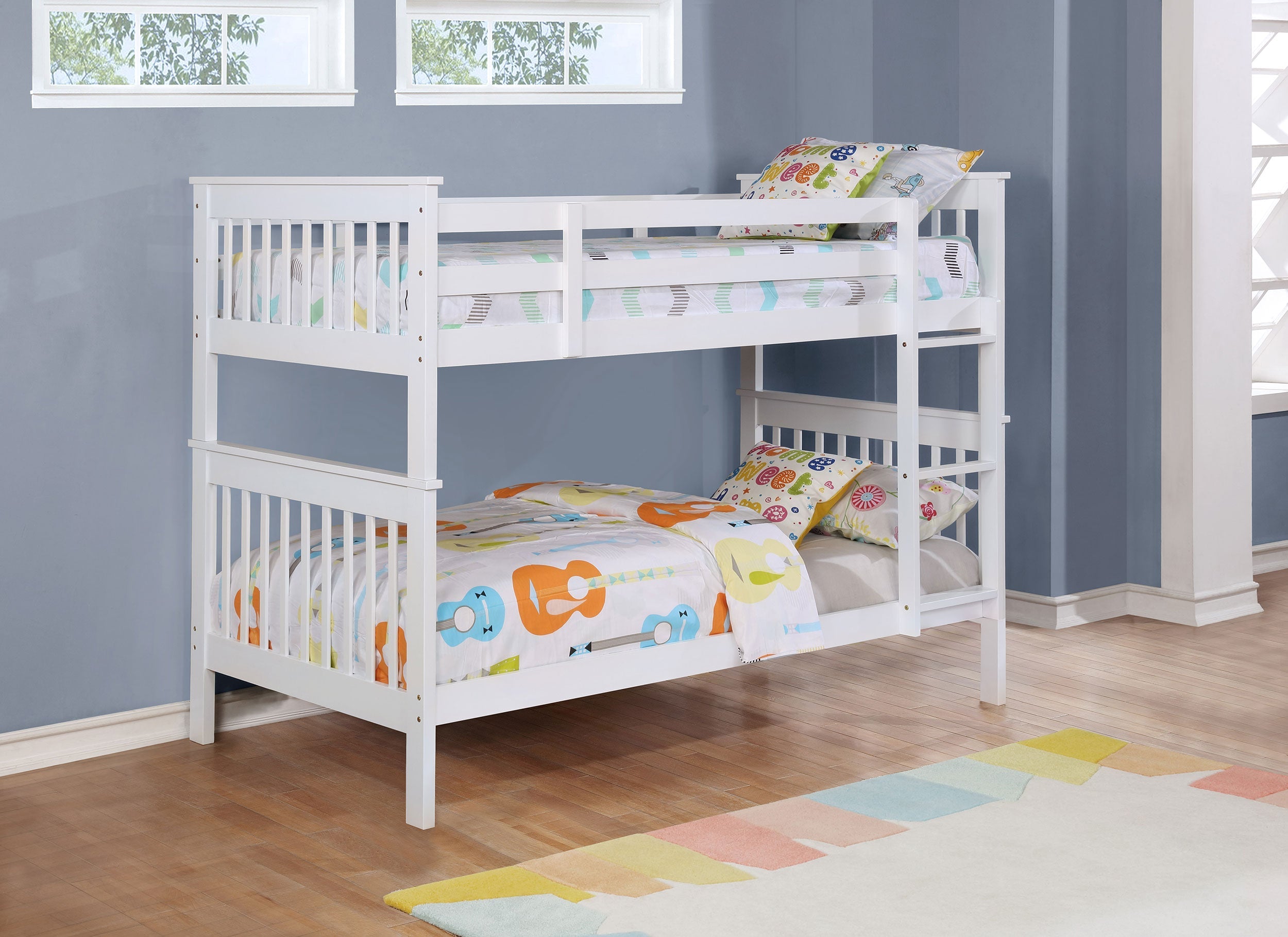 Chapman Wood Twin Over Twin Bunk Bed with Mattress White-
