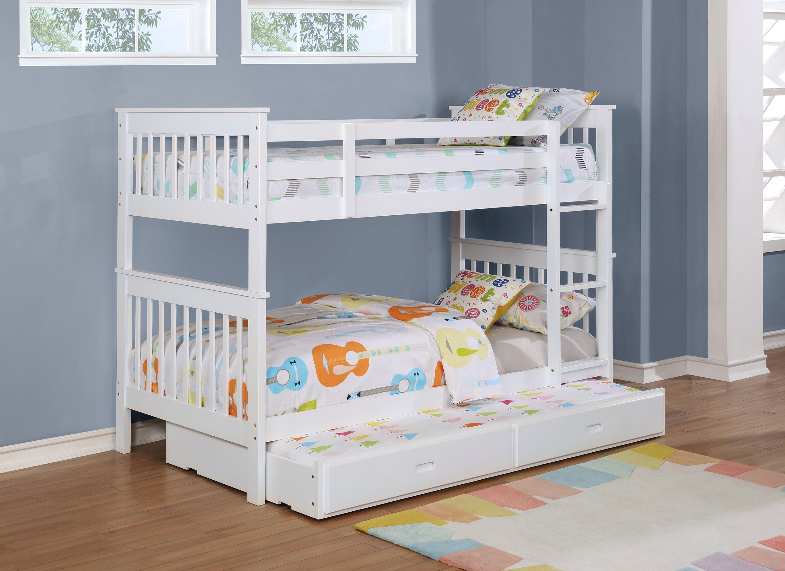 Chapman Wood Twin Over Twin Bunk Bed White-CoasterEveryday