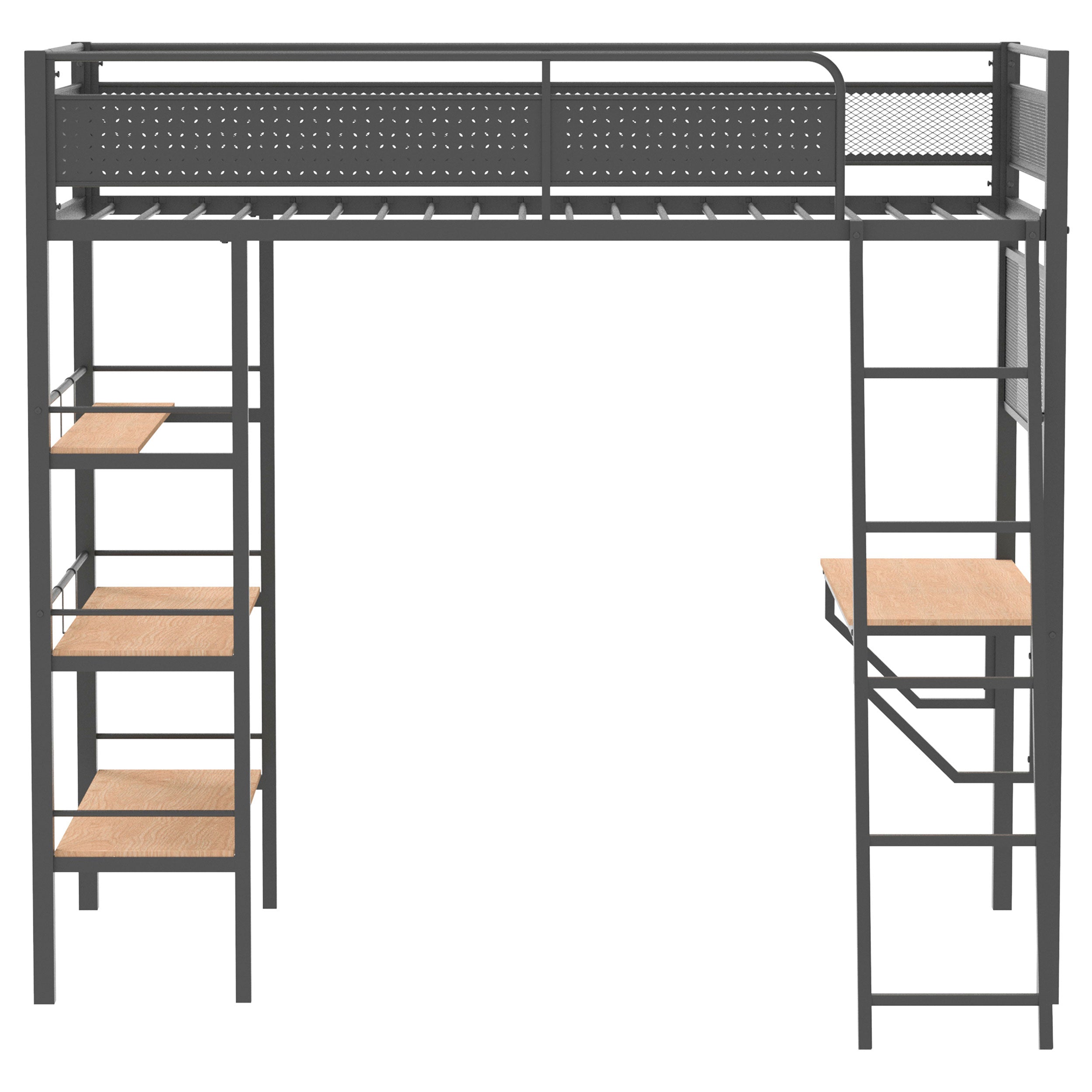 Campus 3-shelf Metal Twin Workstation Loft Bed Matte Black-