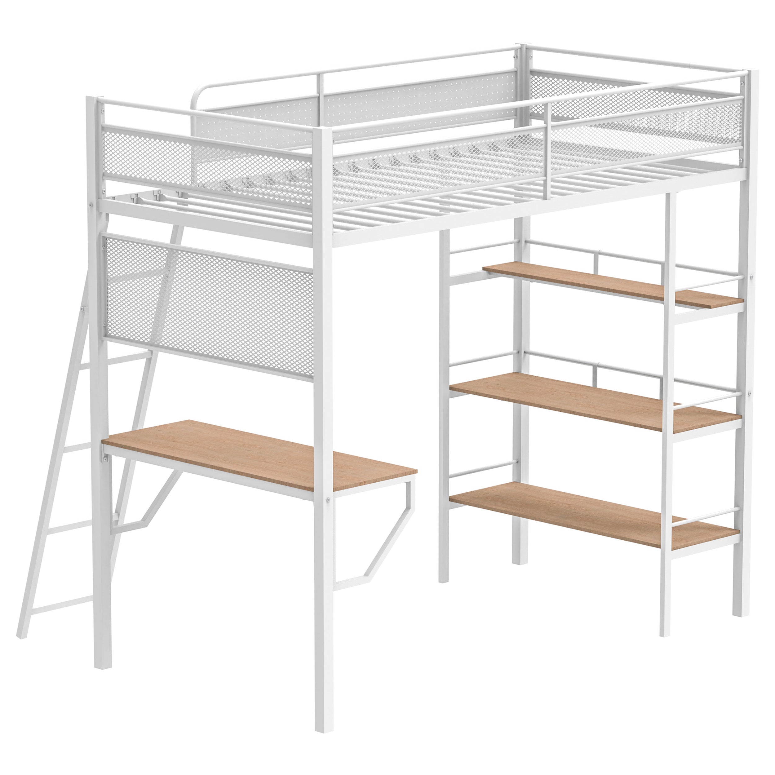 Campus 3-shelf Metal Twin Workstation Loft Bed Matte White-