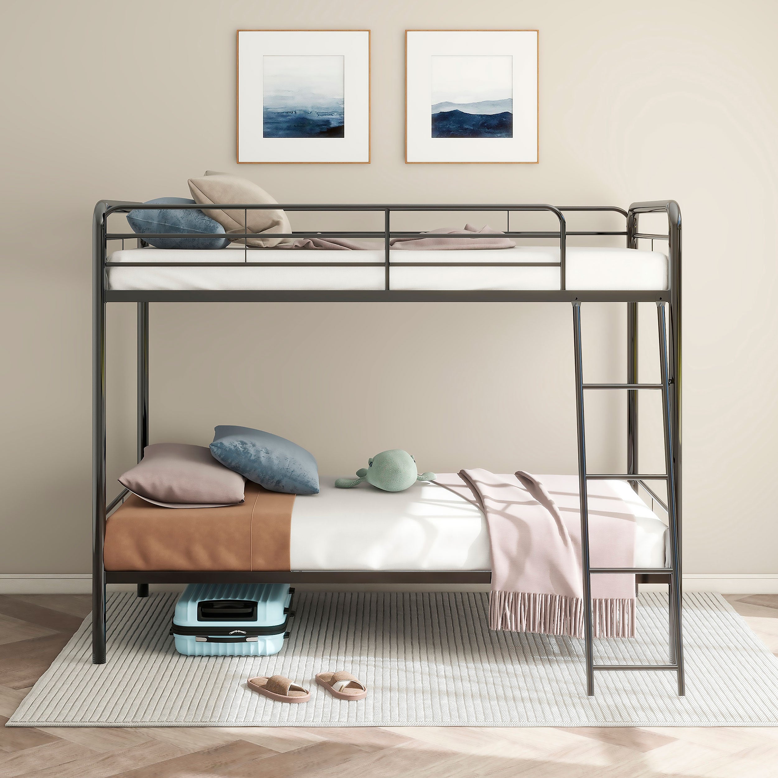 Carson Metal Twin Over Twin Bunk Bed Glossy Black-