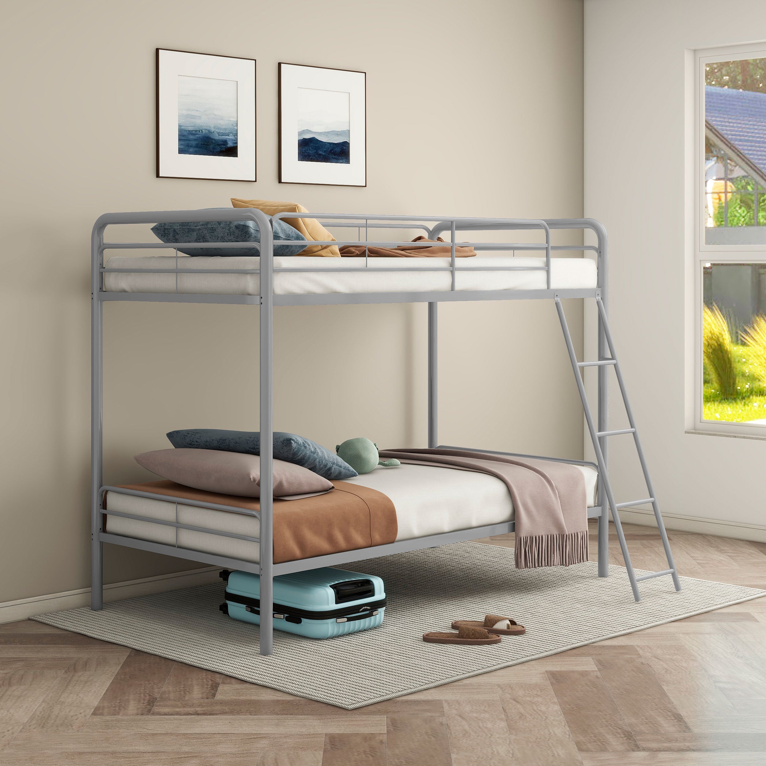 Carson Metal Twin Over Twin Bunk Bed Glossy Silver-