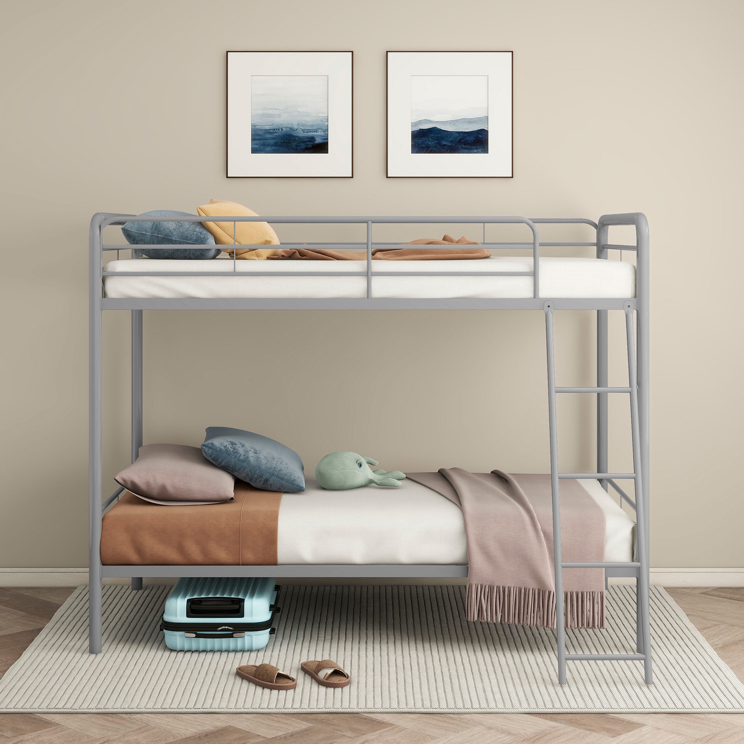 Carson Metal Twin Over Twin Bunk Bed Glossy Silver-