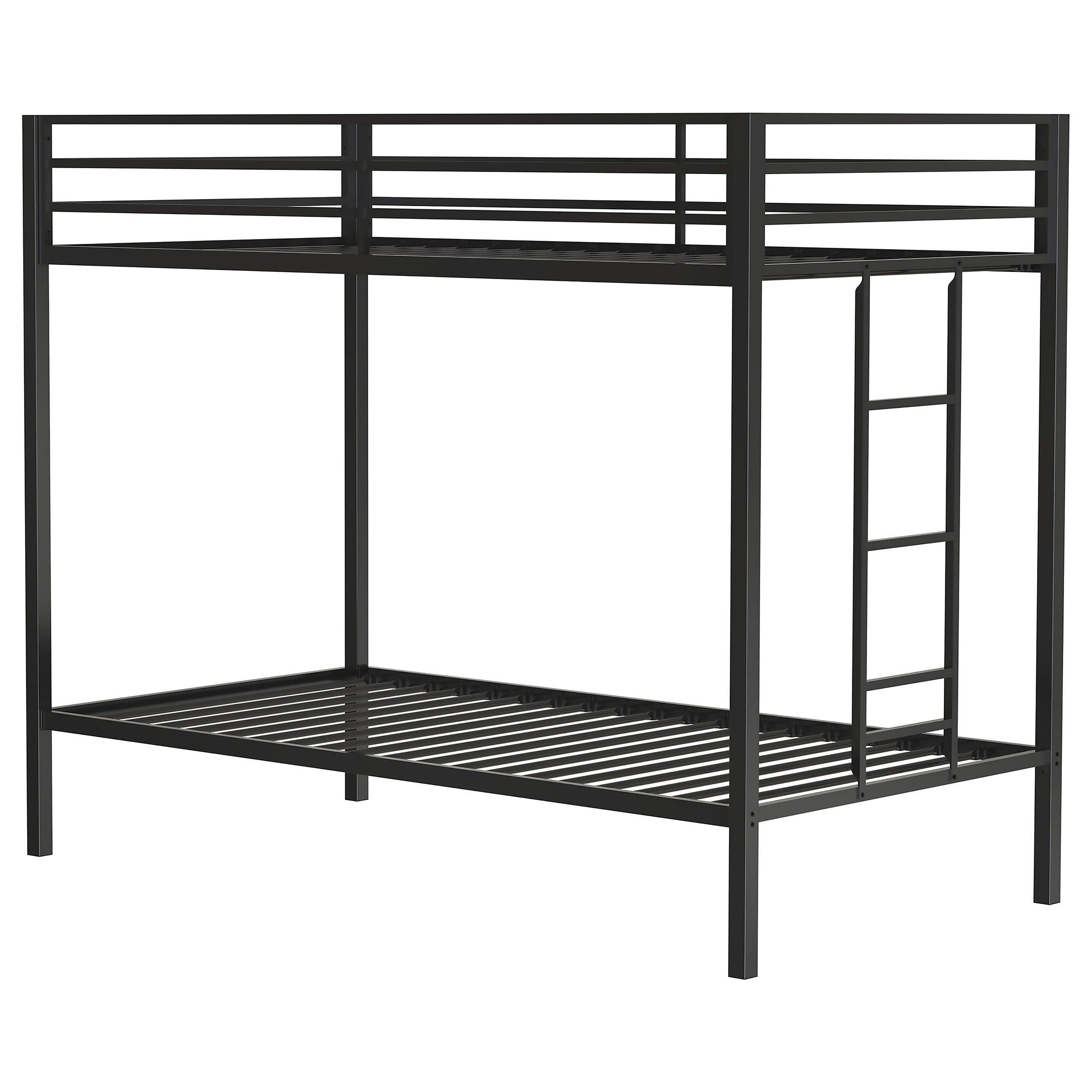 Alevera Metal Twin Over Twin Bunk Bed with Ladder Black-