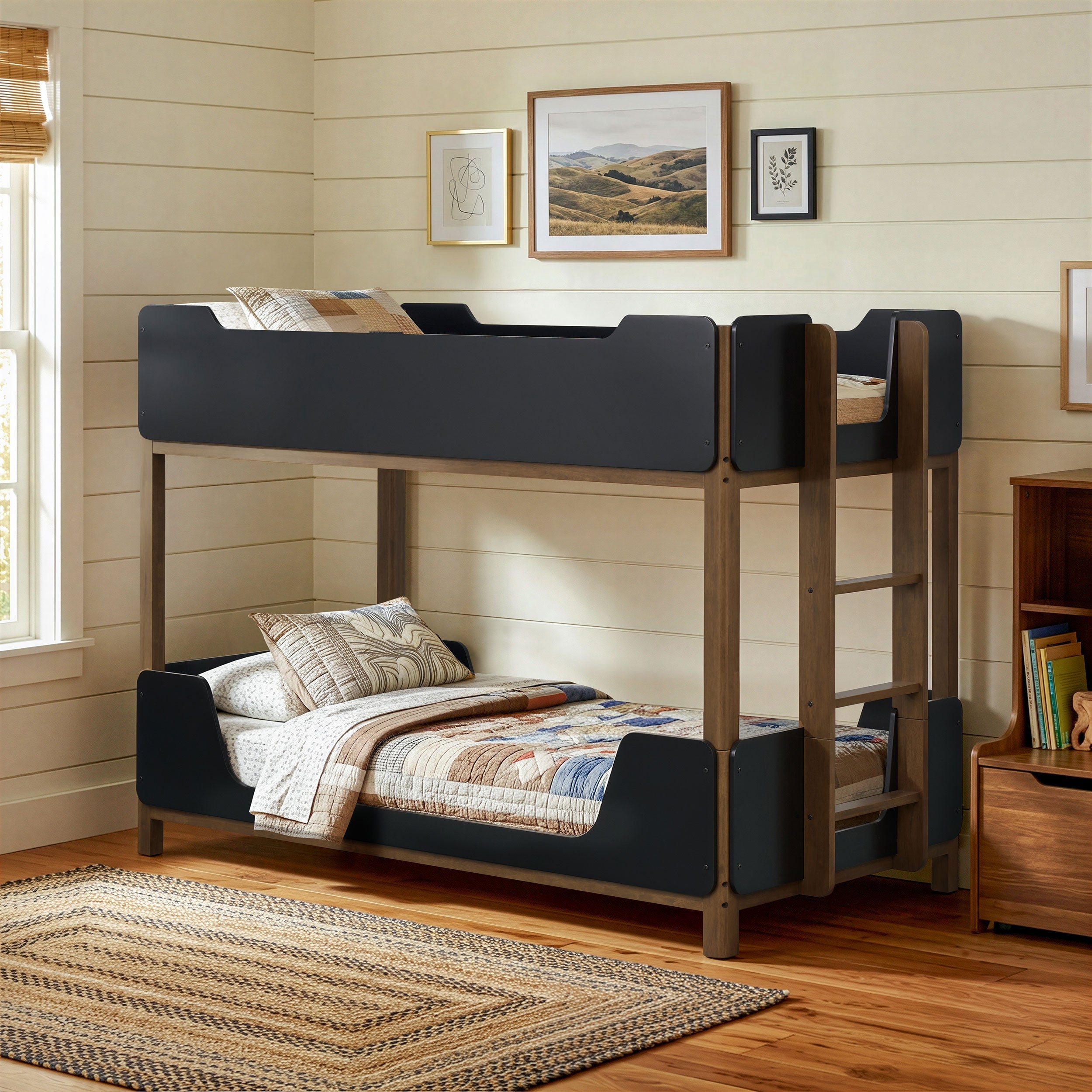 Morris Twin Over Twin Wood Bunk Bed Black and Walnut-